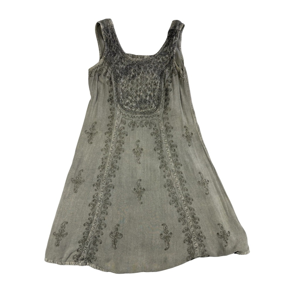 Kirat Embroidered Tank Tunic Top Sz S Green Rayon Dress Festival Cottagecore